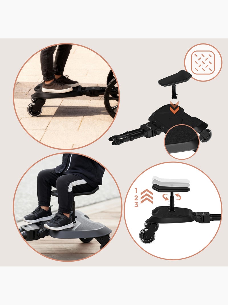 LIONELO Buggyboard Meestijplankje voor Kinderwagen - Universeel - Met Zitje Zwart - Kiabi