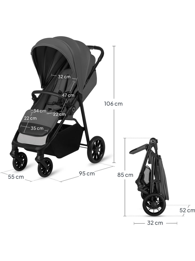 LIONELO Emerald Compacte Buggy - Lichtgewicht - Vering - Grote Boodschappenmand Grijs - Kiabi