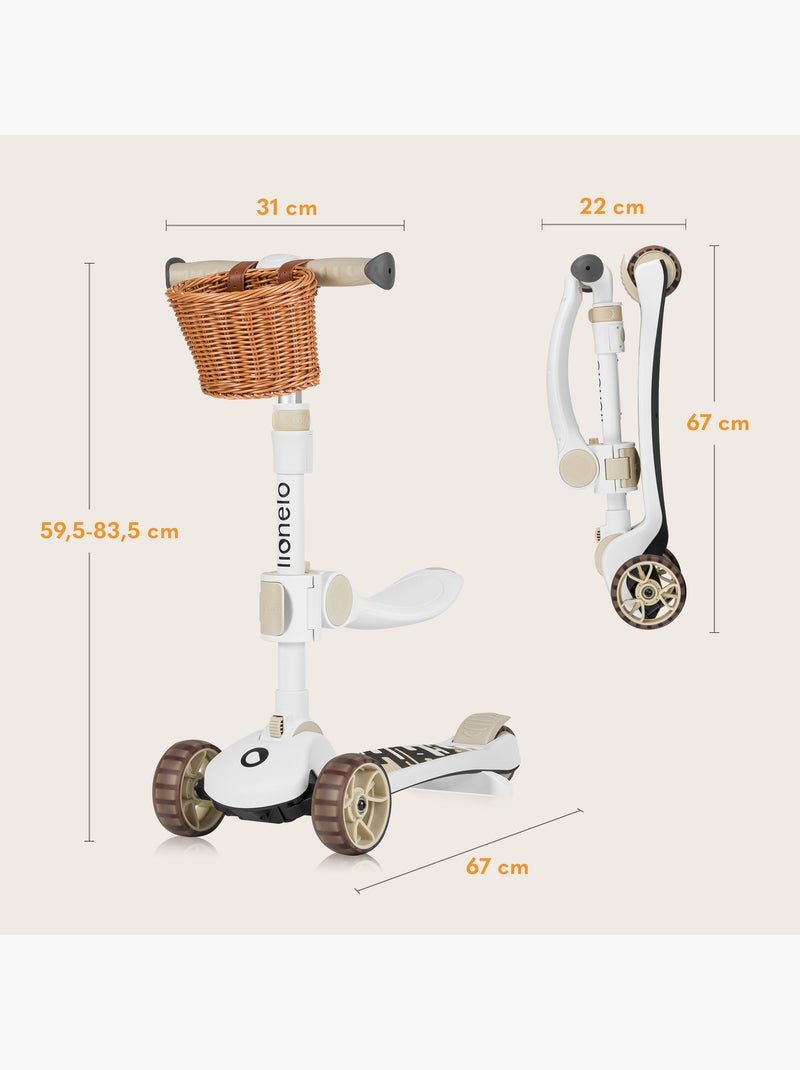 LIONELO Franky 2-in-1 Loopfiets & Step - Lichtgevende Wielen - Tot 50 kg - Mandje Beige - Kiabi
