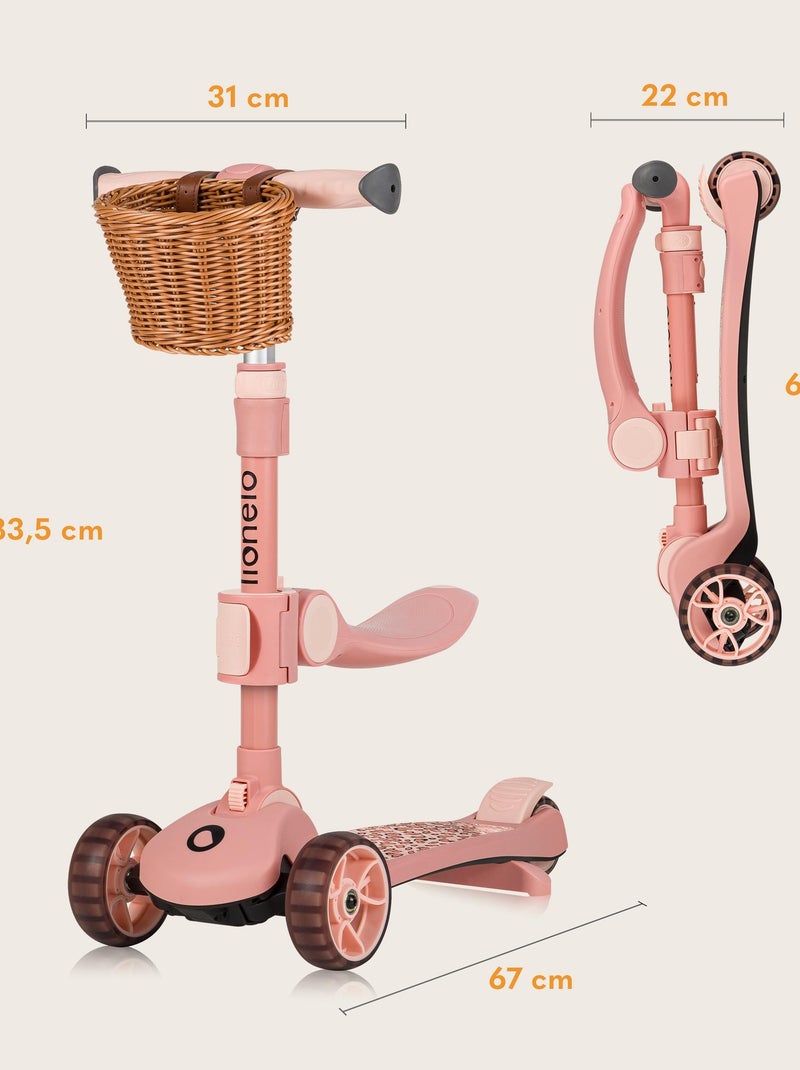 LIONELO Franky 2-in-1 Loopfiets & Step - Lichtgevende Wielen - Tot 50 kg - Mandje Roze - Kiabi