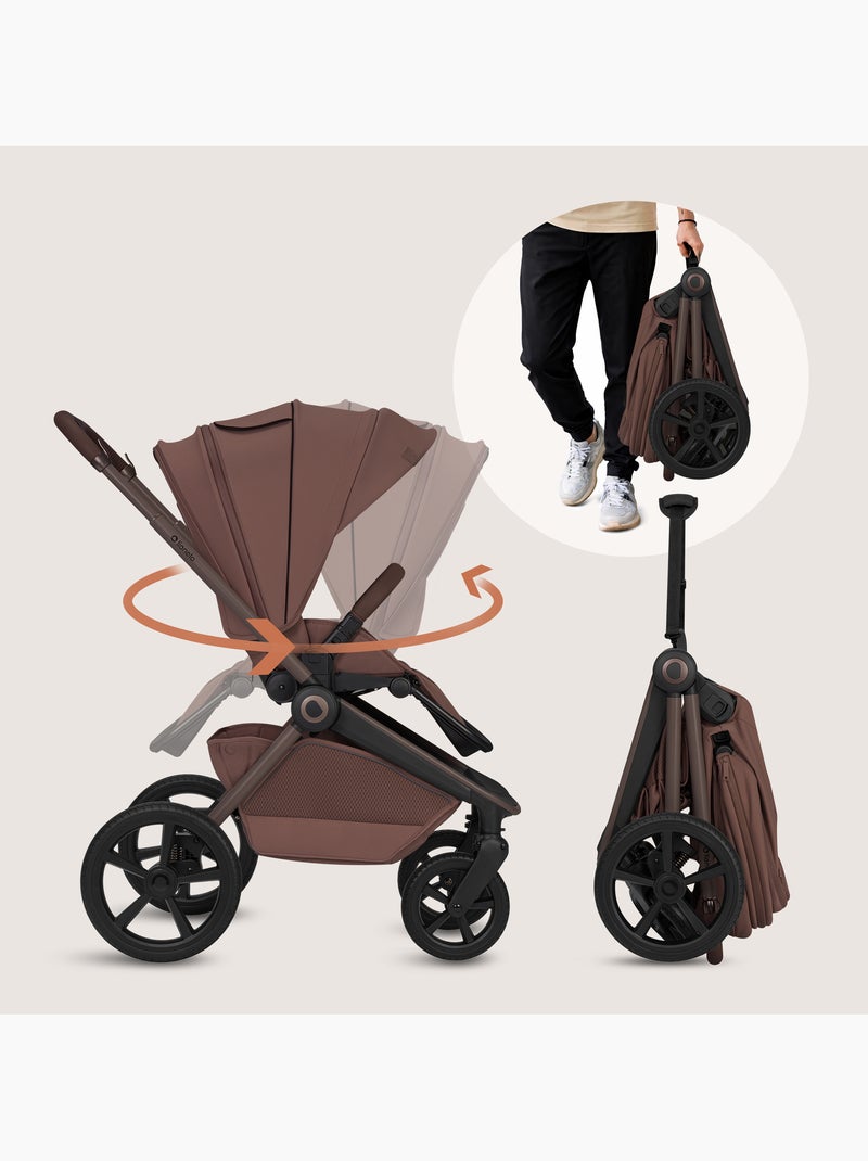 LIONELO Freya 2-in-1-kinderwagen - Kinderwagen - Reiswieg - Opvouwbare reiswieg met onderstel Chocoladebruin - Kiabi
