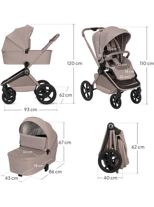 LIONELO Freya 3-in-1 Kinderwagen - Met Reiswieg, Autostoel en Regenhoes - Kiabi LIONELO Freya 3-in-1 Kinderwagen - Met Reiswieg, Autostoel en Regenhoes - Kiabi