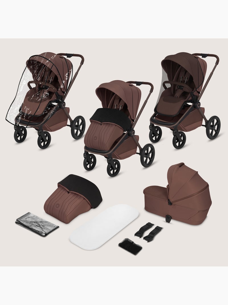 LIONELO Freya 3-in-1 Kinderwagen - Met Reiswieg, Autostoel en Regenhoes Chocoladebruin - Kiabi