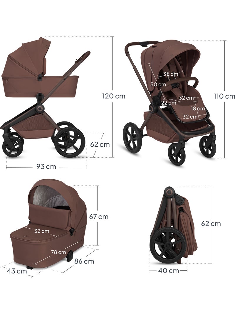 LIONELO Freya 3-in-1 Kinderwagen - Met Reiswieg, Autostoel en Regenhoes Chocoladebruin - Kiabi