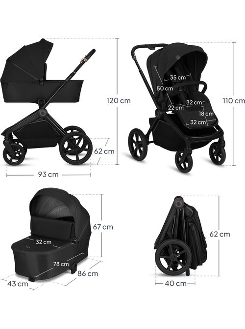 LIONELO Freya 3-in-1 Kinderwagen - Met Reiswieg, Autostoel en Regenhoes - Kiabi LIONELO Freya 3-in-1 Kinderwagen - Met Reiswieg, Autostoel en Regenhoes - Kiabi