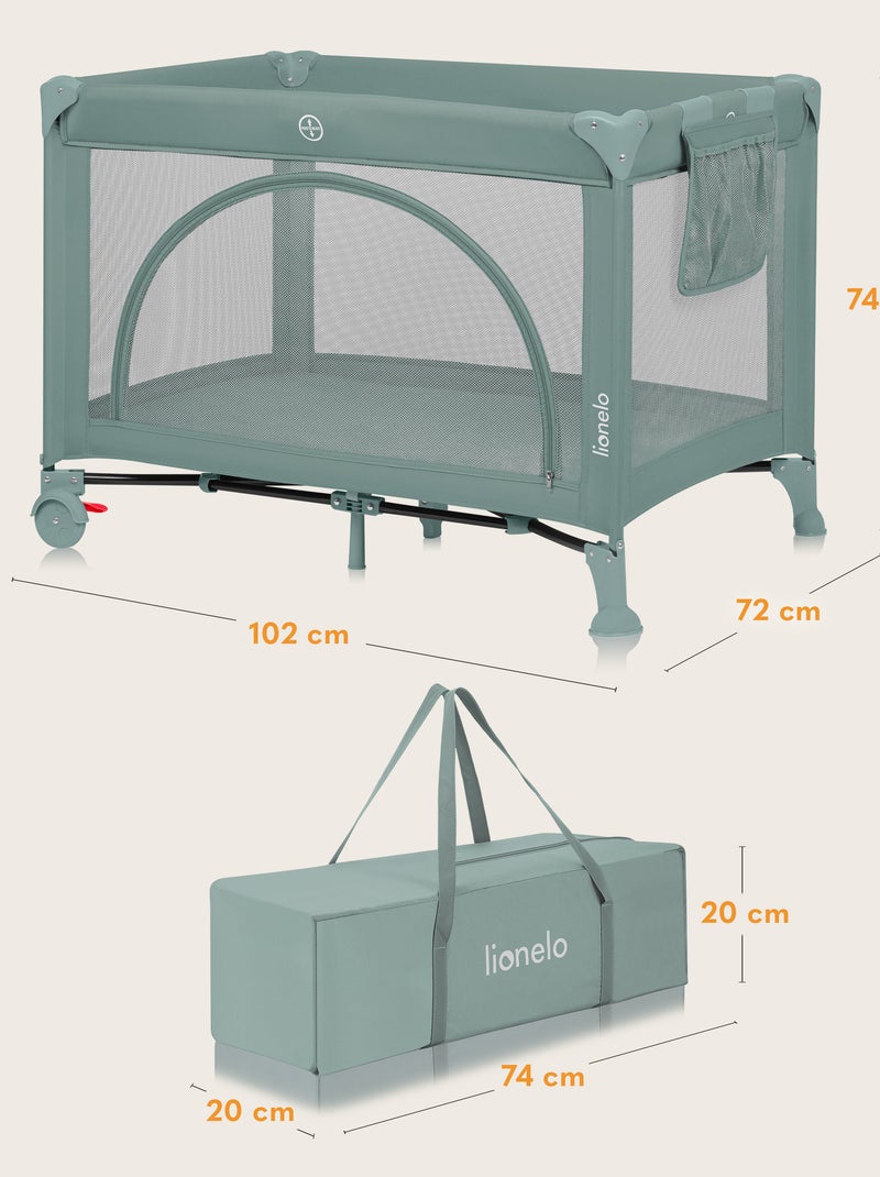 LIONELO Laura Reisbedje 3-in-1 - Babybox - Matras - Wieltjes - 0-36 Maanden Groen - Kiabi