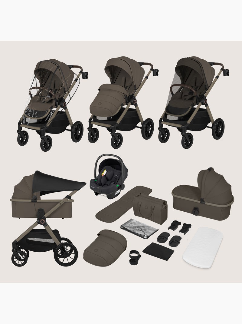 LIONELO Layla 3-in-1 Kinderwagen - Met Reiswieg, Autostoel en Accessoires - Tot 22 kg Chocoladebruin - Kiabi