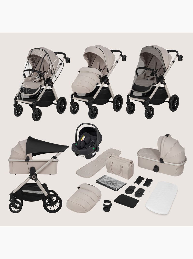 LIONELO Layla 3-in-1 kinderwagen - Set met kinderwagen, reiswieg, autostoeltje en accessoires Beige - Kiabi