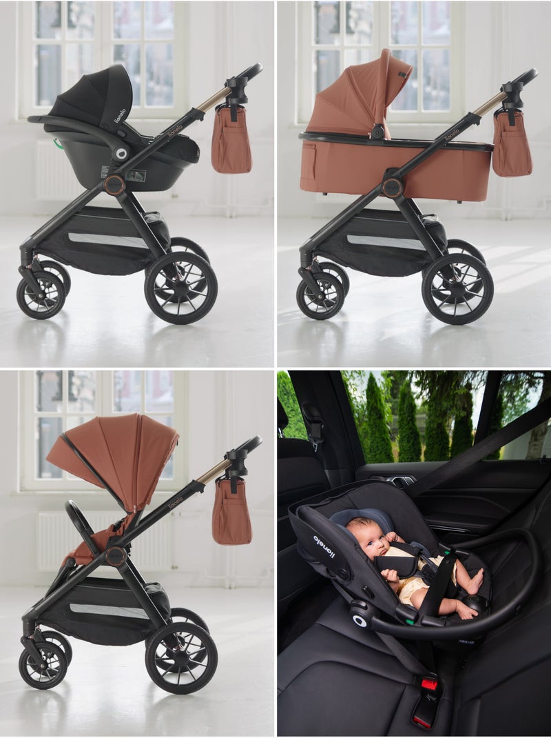 LIONELO Layla 3-in-1 kinderwagen - Set met kinderwagen, reiswieg, Cosi en accessoires - Tot 22 kg Chocoladebruin - Kiabi