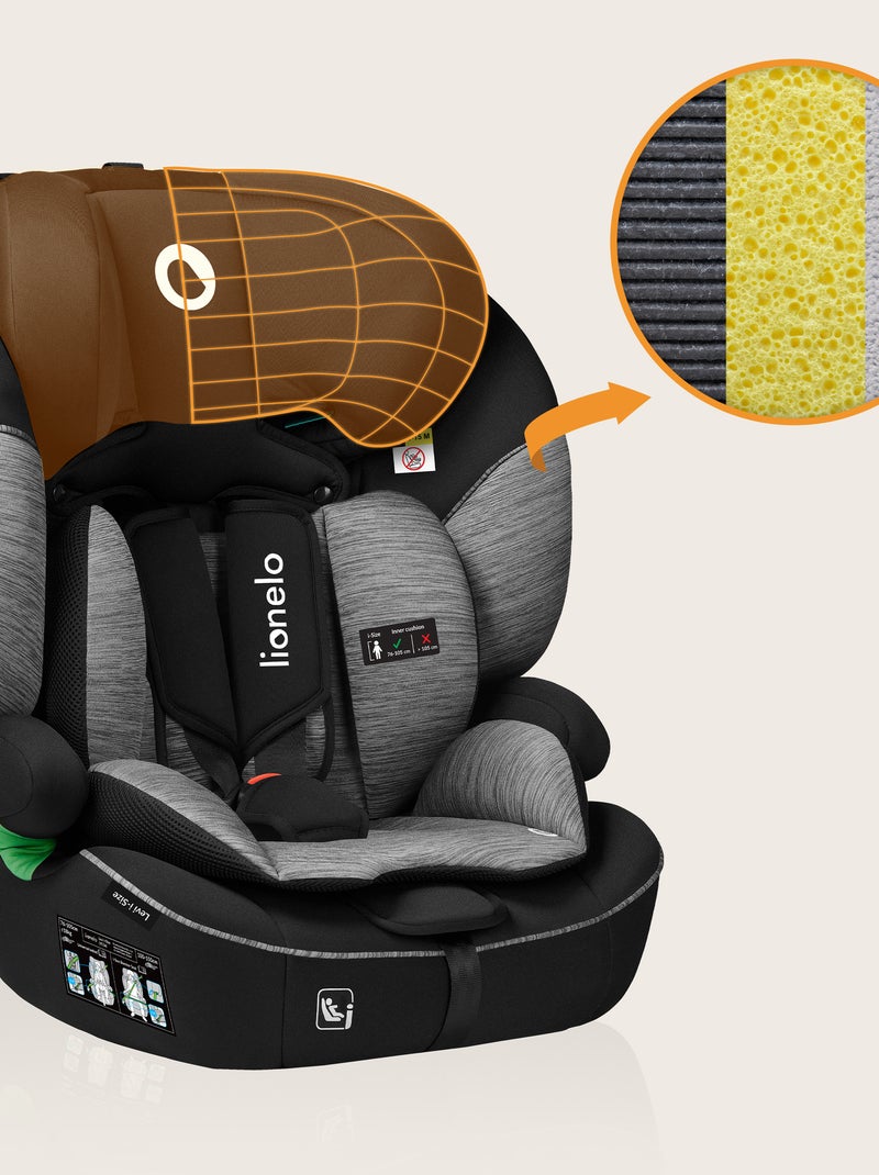 LIONELO Levi i-Size Autostoeltje - 76-150 cm - Groep 1/2/3 Zwart Grijs - Kiabi