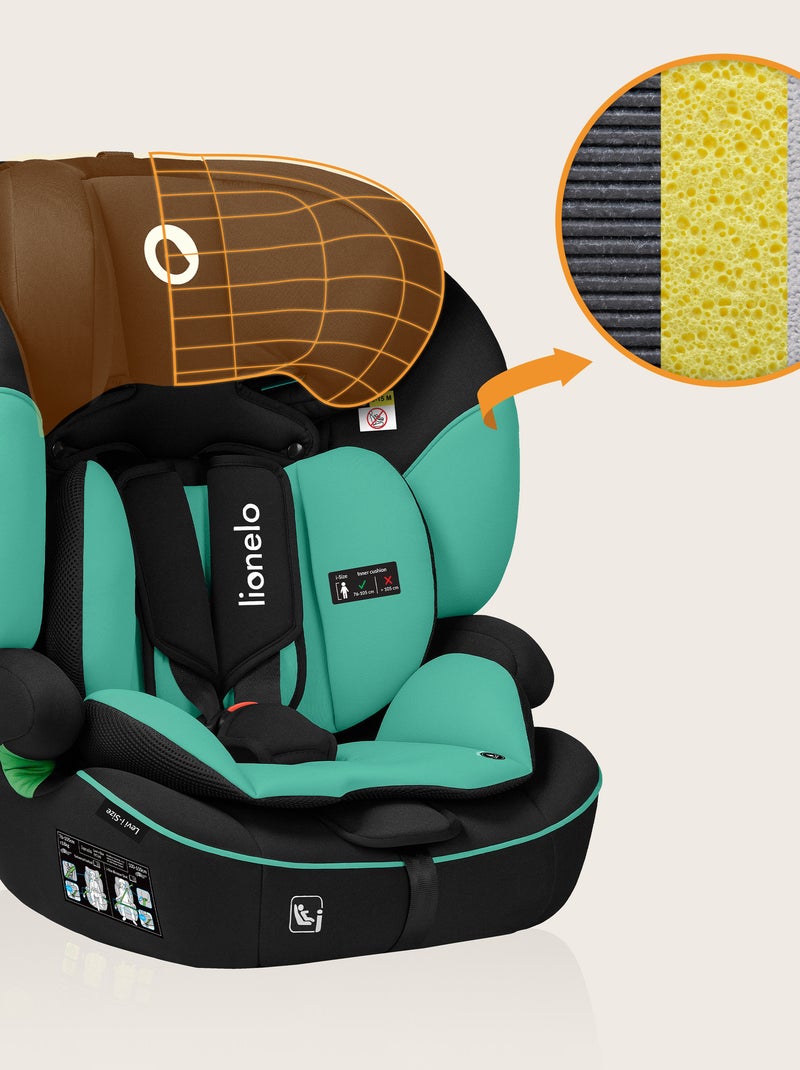 LIONELO Levi i-Size Autostoeltje - 76-150 cm - Groep 1/2/3 Zwart Groen - Kiabi