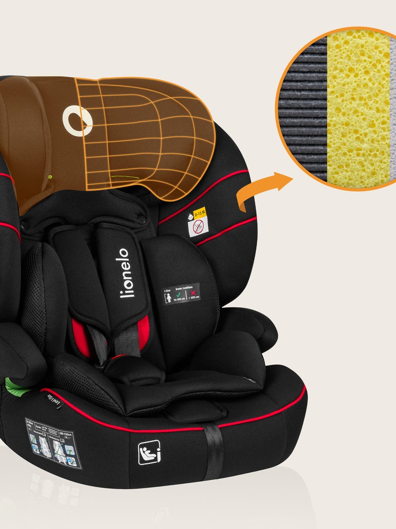 LIONELO Levi i-Size Autostoeltje - 76-150 cm - Groep 1/2/3 Zwart Rood - Kiabi