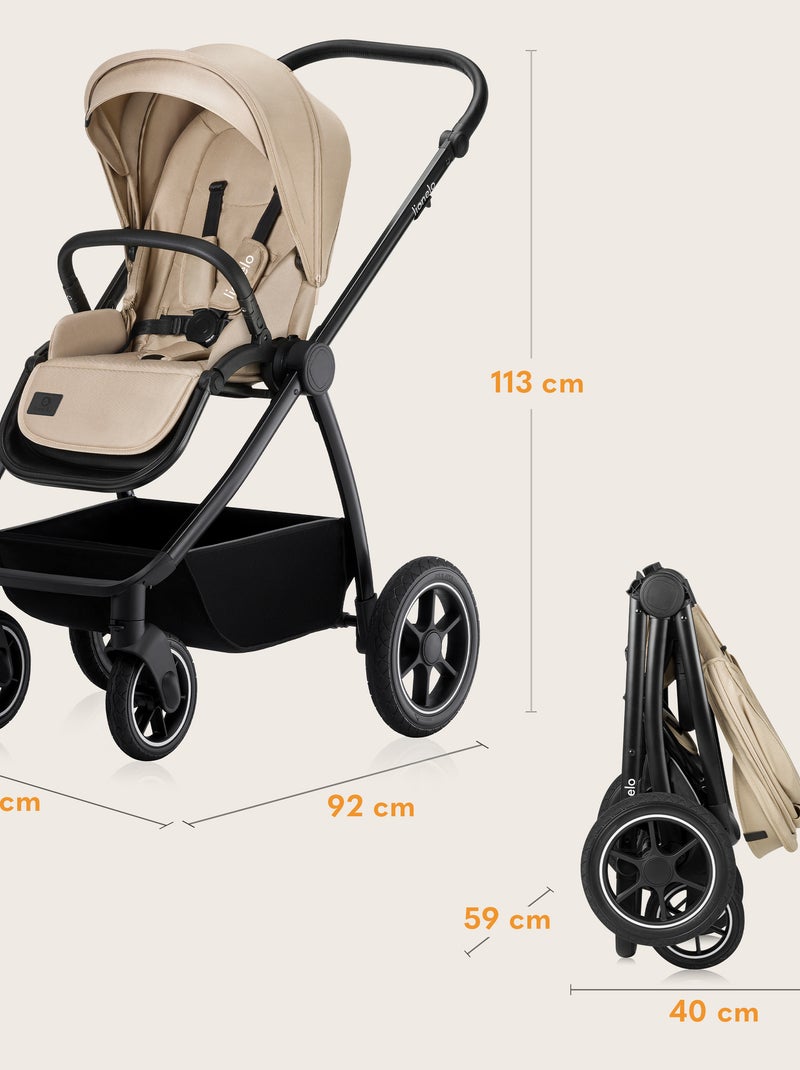 LIONELO Meril 3-in-1 kinderwagen - Met reiswieg, autostoel, tas en accessoires Beige - Kiabi
