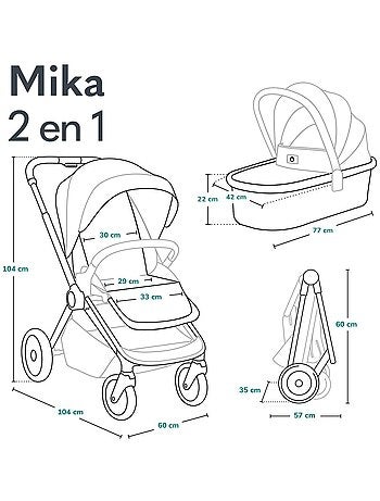 LIONELO Mika 2-in-1 kinderwagen - Met reiswieg en accessoires - Grote wielen