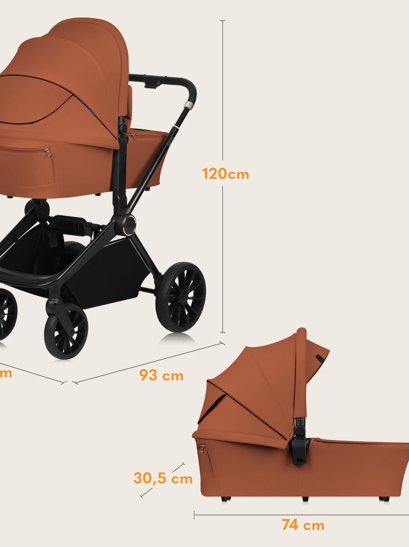 LIONELO Mika Plus 2-in-1 combinatiekinderwagen – Set met kinderwagen, reiswieg – Accessoires Bruin - Kiabi