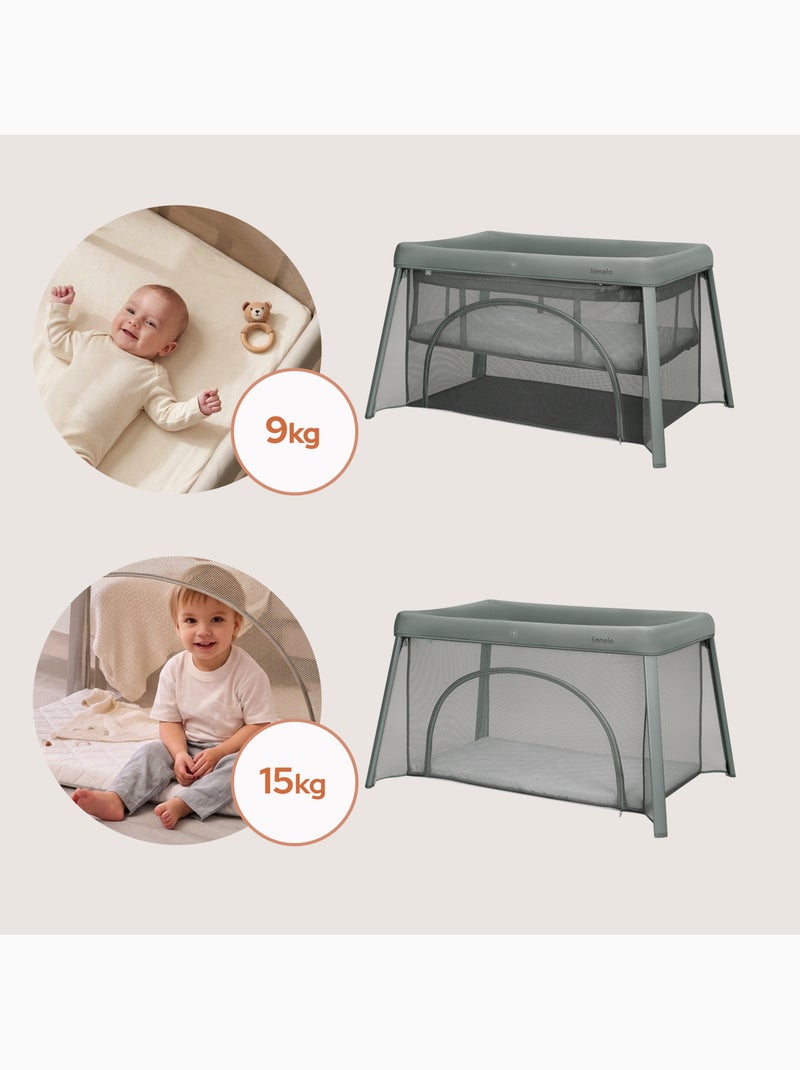 LIONELO Mila 2-in-1 reisbedje - Ultralicht - Babybedje - Matras van 4 cm - Inclusief tas Groen - Kiabi