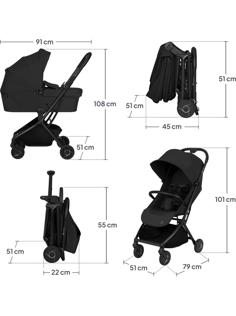LIONELO Sia 2-in-1-kinderwagen - Ultralicht - Compact pakket - Reiswieg - Regenhoes - Hor Zwart - Kiabi