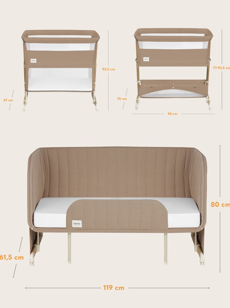 LIONELO Thomi Plus 5-in-1 bed – Co-sleeper – Wieg – Box – Slaapbank – Tot 100 kg Donkerbeige - Kiabi