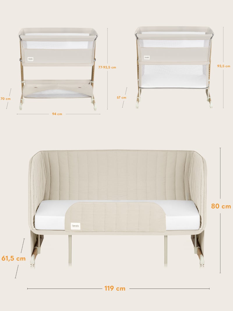 LIONELO Thomi Plus 5-in-1 bed – Co-sleeper – Wieg – Box – Slaapbank – Tot 100 kg Zandbeige - Kiabi