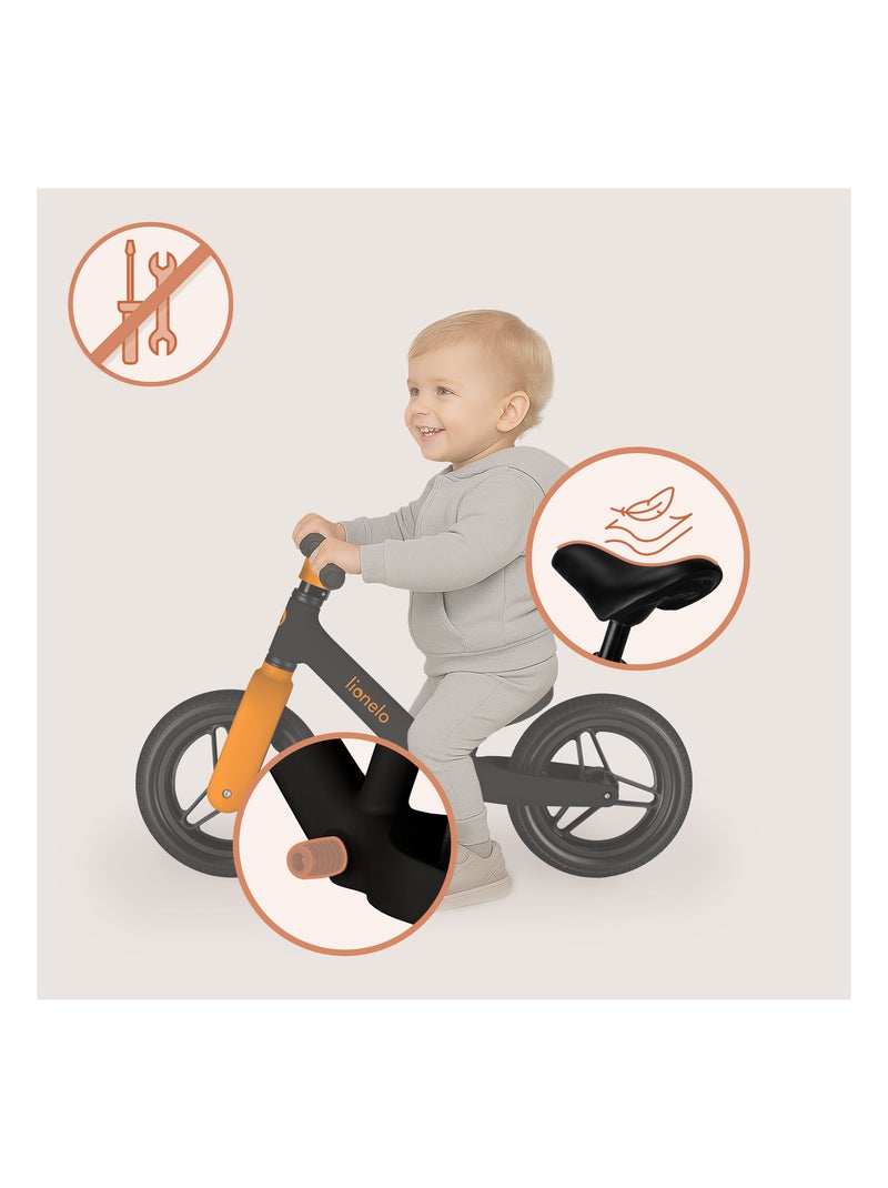 LIONELO Toni Loopfiets - Lichtgewicht - Vanaf 18 Maanden - Verstelbaar Stuur Zwart Oranje - Kiabi