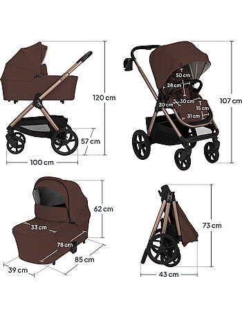 LIONELO Trio-kinderwagen Carmine - Tot 22 kg - Set met kinderwagen, reiswieg, autostoeltje