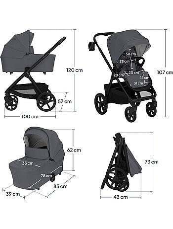 LIONELO Trio-kinderwagen Carmine - Tot 22 kg - Set met kinderwagen, reiswieg, autostoeltje