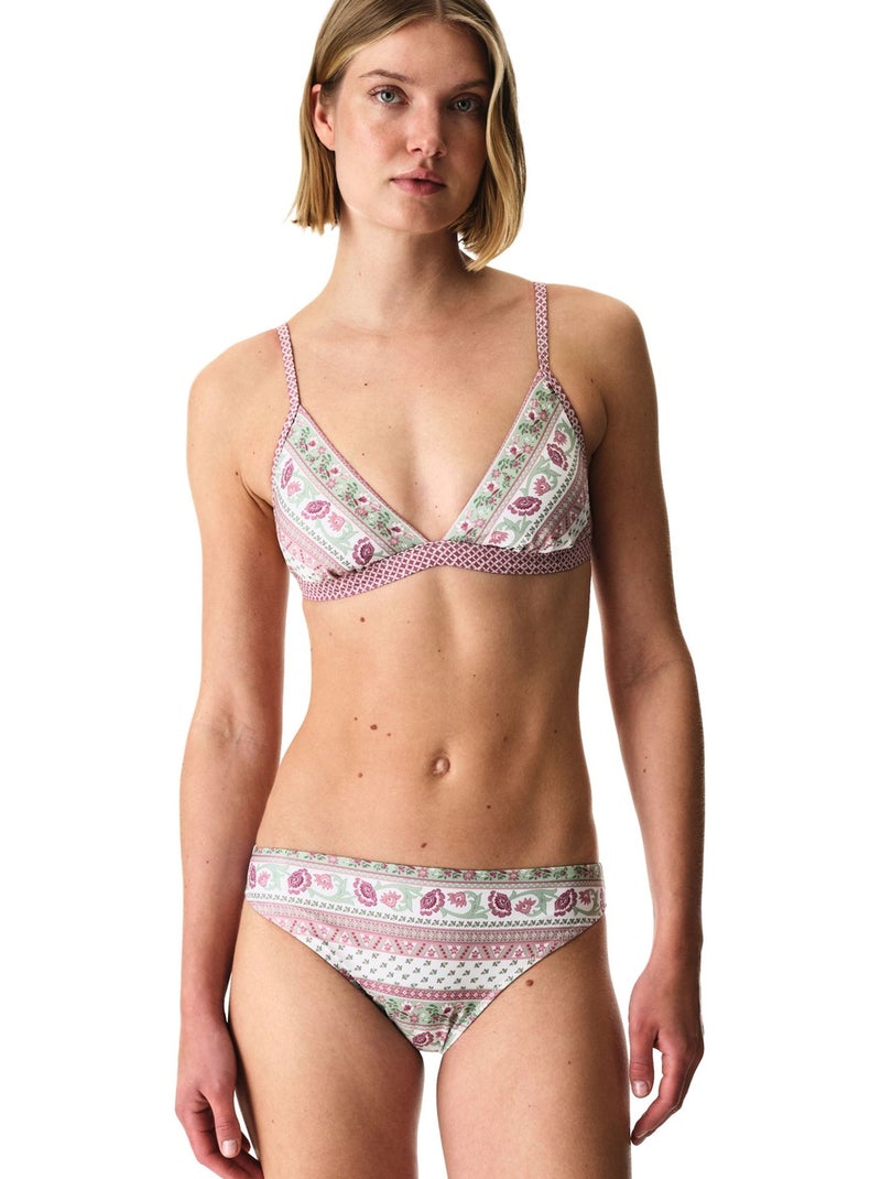 Liriane bikinibroekje met bloemenprint en middelhoge taille penti Wit Roze - Kiabi