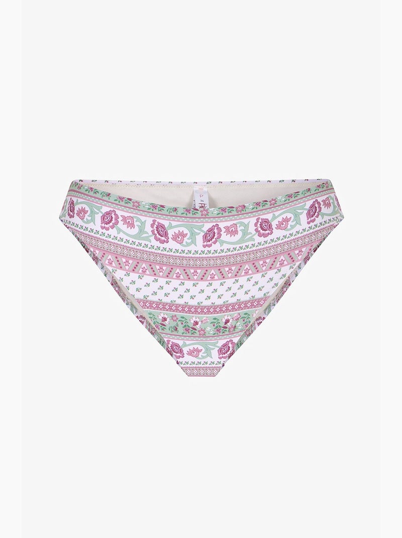 Liriane bikinibroekje met bloemenprint en middelhoge taille penti Wit Roze - Kiabi