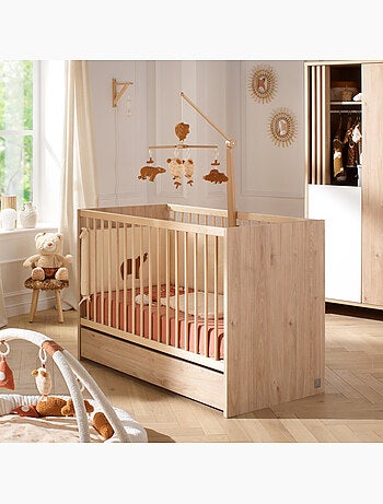 Lit à barreaux en bois décor chêne suave - sauthon