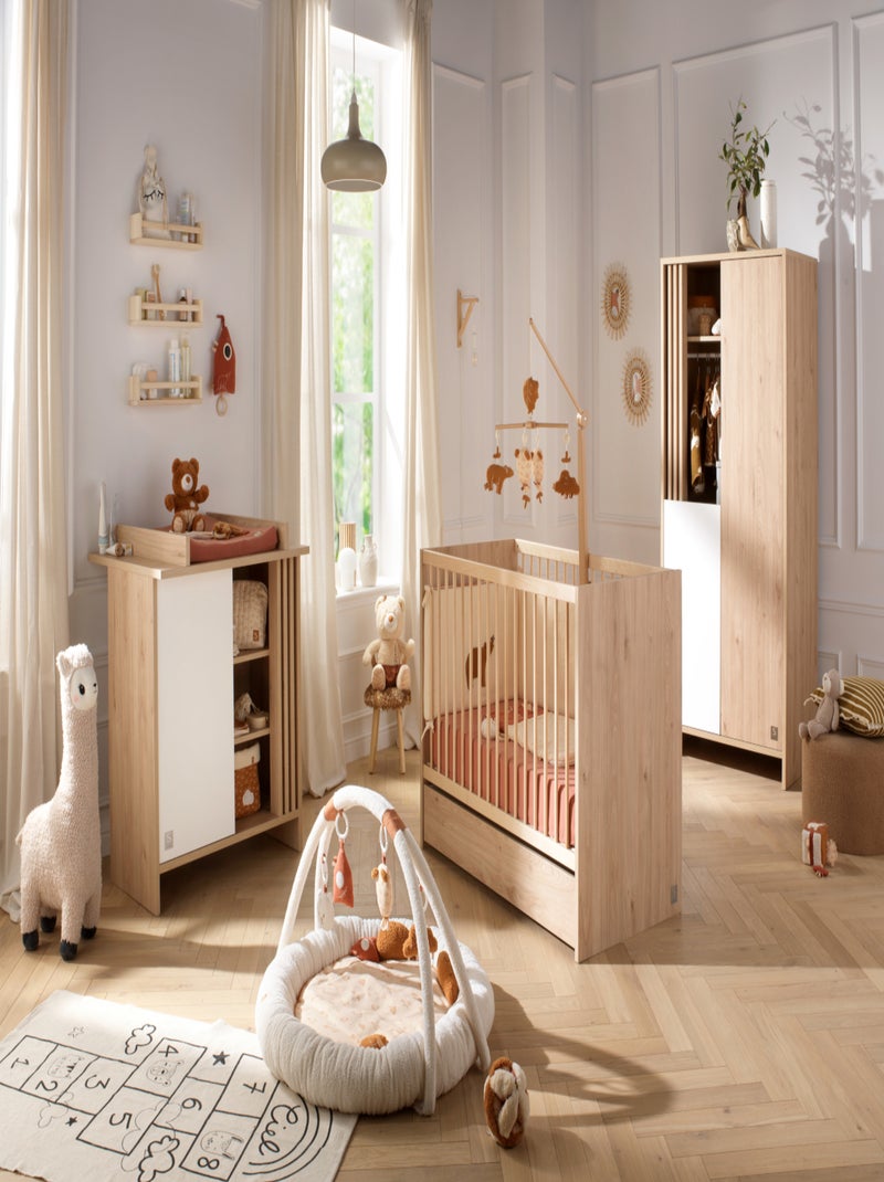 Lit à barreaux en bois décor chêne suave avec matelas - sauthon Marron - Kiabi
