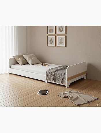 Lit au sol enfant extensible en bois 80x140-165-190 carrousel avec matelas