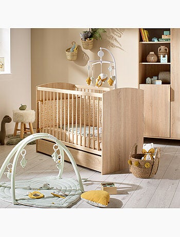 Lit avec têtes de lit arrondies en bois décor chêne doré - sauthon