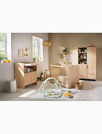 Lit avec têtes de lit arrondies en bois décor chêne doré - sauthon