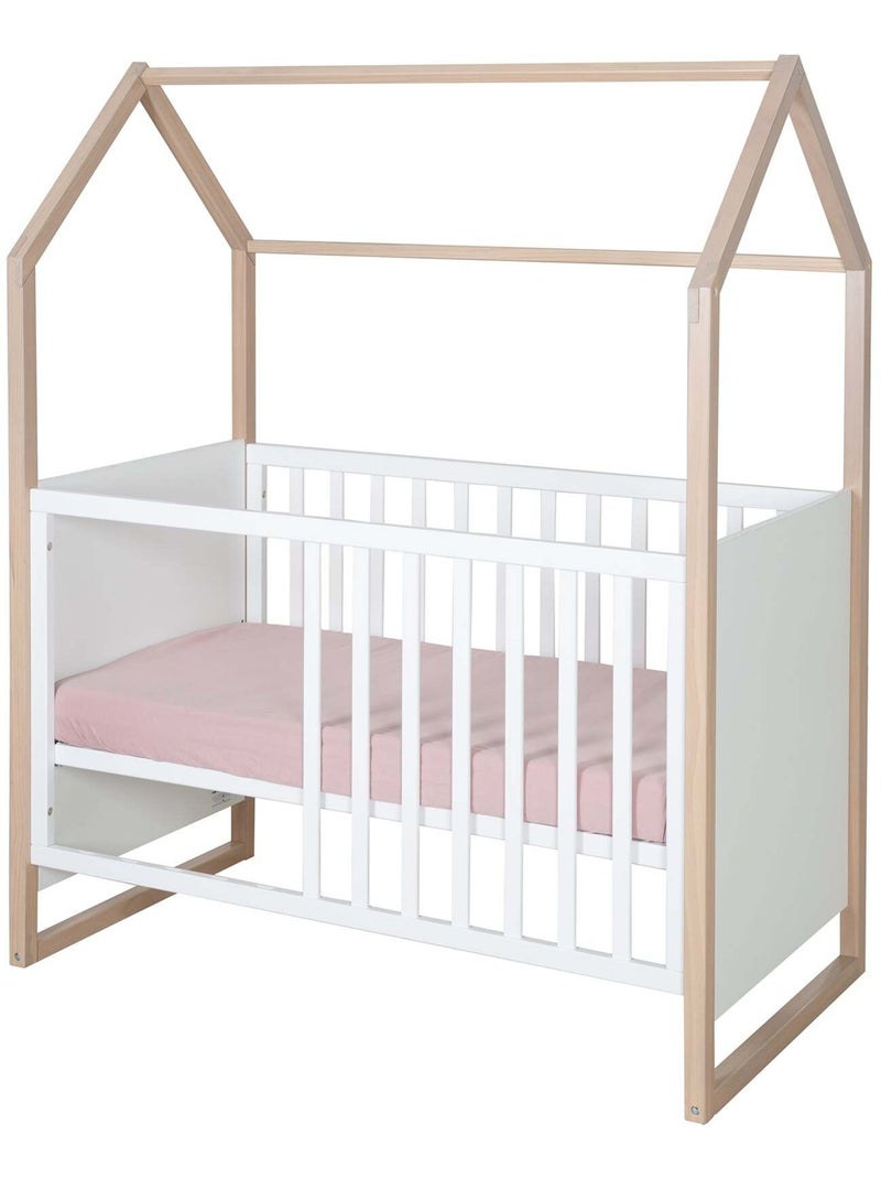 Lit bébé 2en1 cododo et lit indépendant 'Cabane' ROBA Blanc/Bois - Kiabi