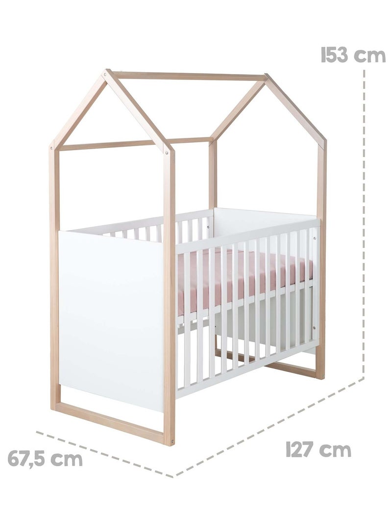 Lit bébé 2en1 cododo et lit indépendant 'Cabane' ROBA Blanc/Bois - Kiabi