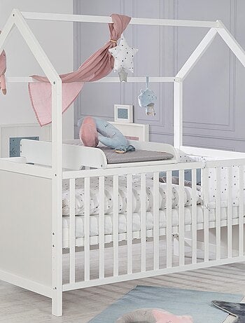Lit bébé cabane 60 x 120 convertible en cododo + plan et matelas à langer ROBA