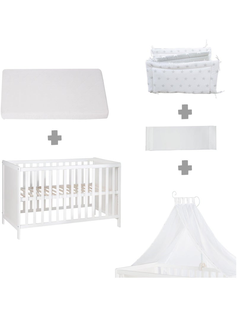 Lit bébé cododo 2en1 avec literie complète 'Sterne grau' ROBA Blanc - Kiabi