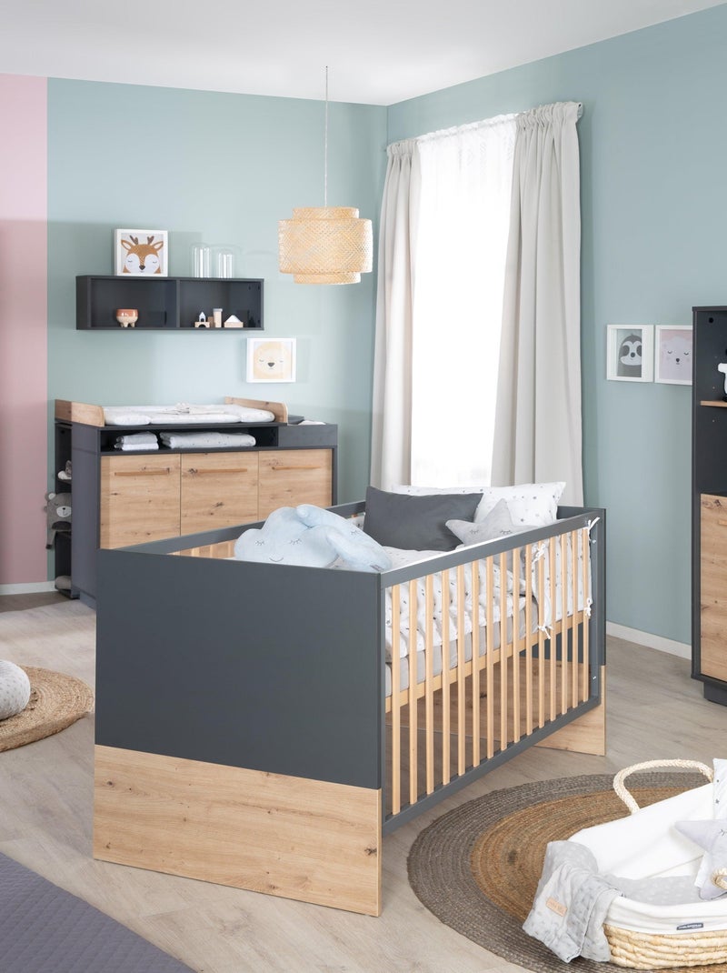 Lit bébé évolutif 70 x 140 convertible en lit enfant 'lenn' roba gris anthracite - Kiabi