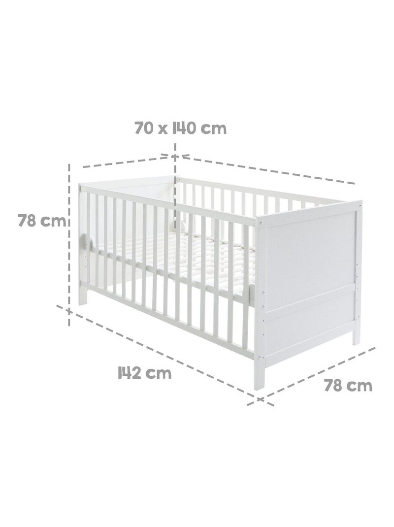 Lit bébé évolutif 70 x 140 convertible en lit enfant ROBA Blanc - Kiabi