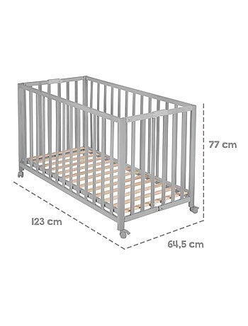 Lit bébé pliant 60 x 120 avec roulettes et hauteur réglable 'Fold Up' ROBA