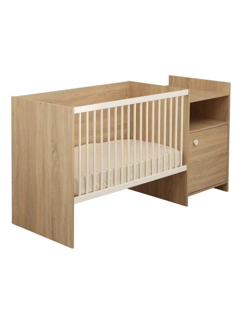 Lit combiné évolutif en décor bois avec commode à langer 1 porte - babyprice Gris - Kiabi