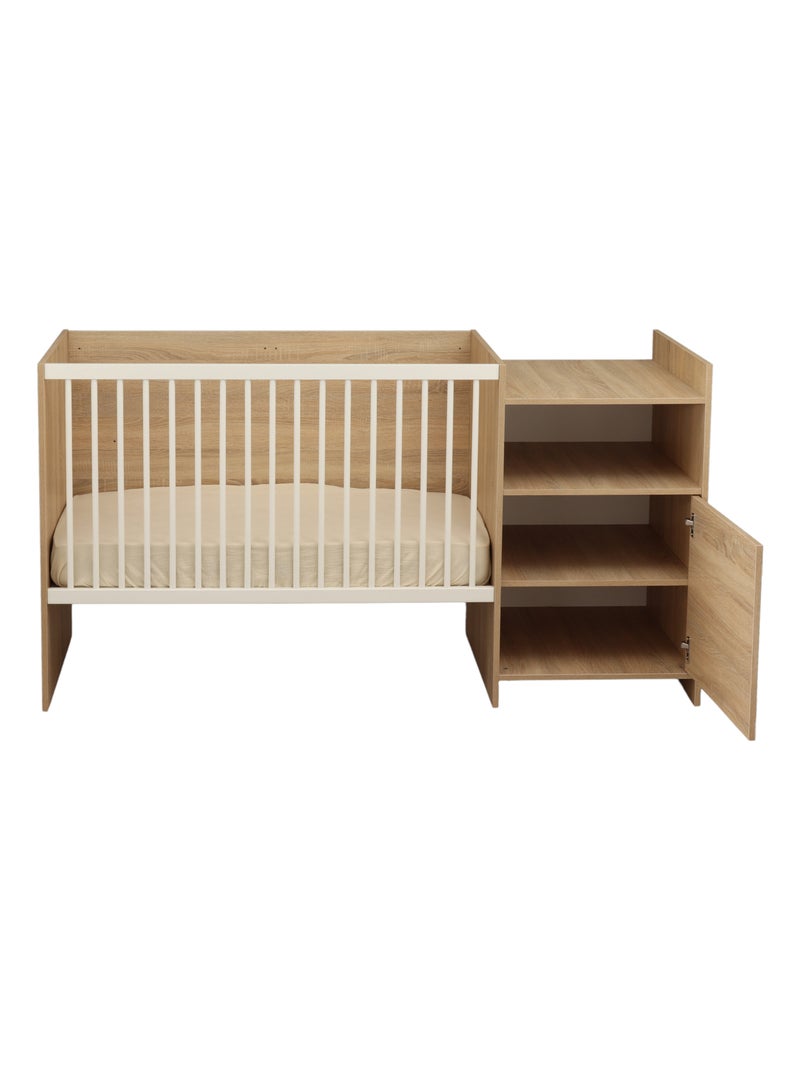 Lit combiné évolutif en décor bois avec commode à langer 1 porte - babyprice Gris - Kiabi