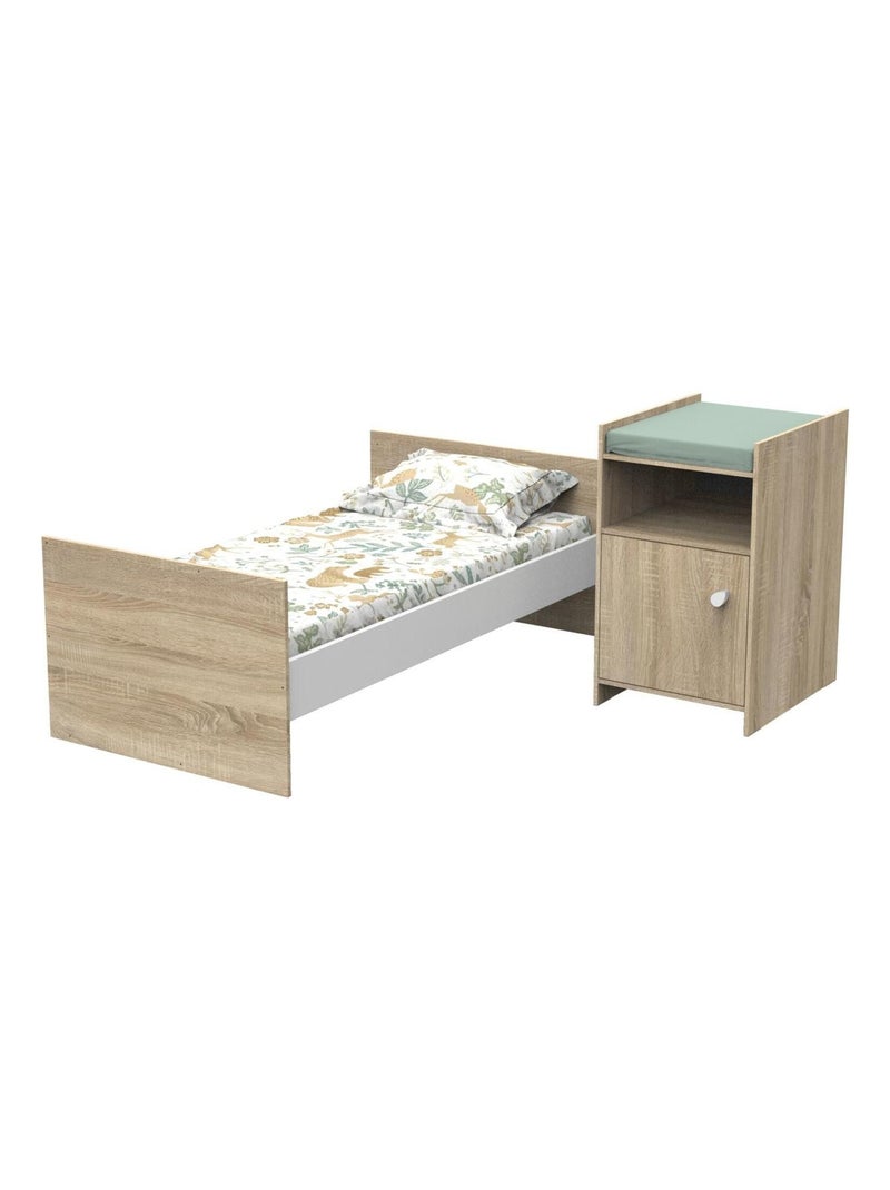 Lit combiné évolutif en décor bois avec commode à langer 1 porte - babyprice Marron - Kiabi
