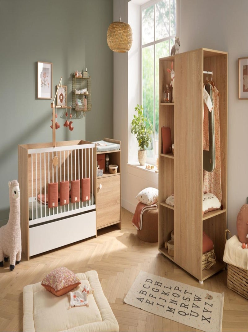 Lit combiné évolutif en décor bois avec commode à langer 1 porte - babyprice Marron - Kiabi