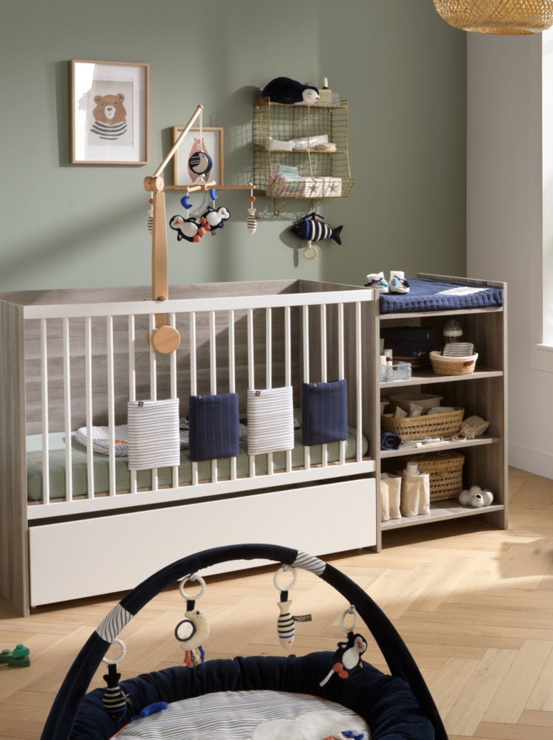 Lit combiné évolutif en décor bois avec commode à langer étagère - babyprice Gris - Kiabi