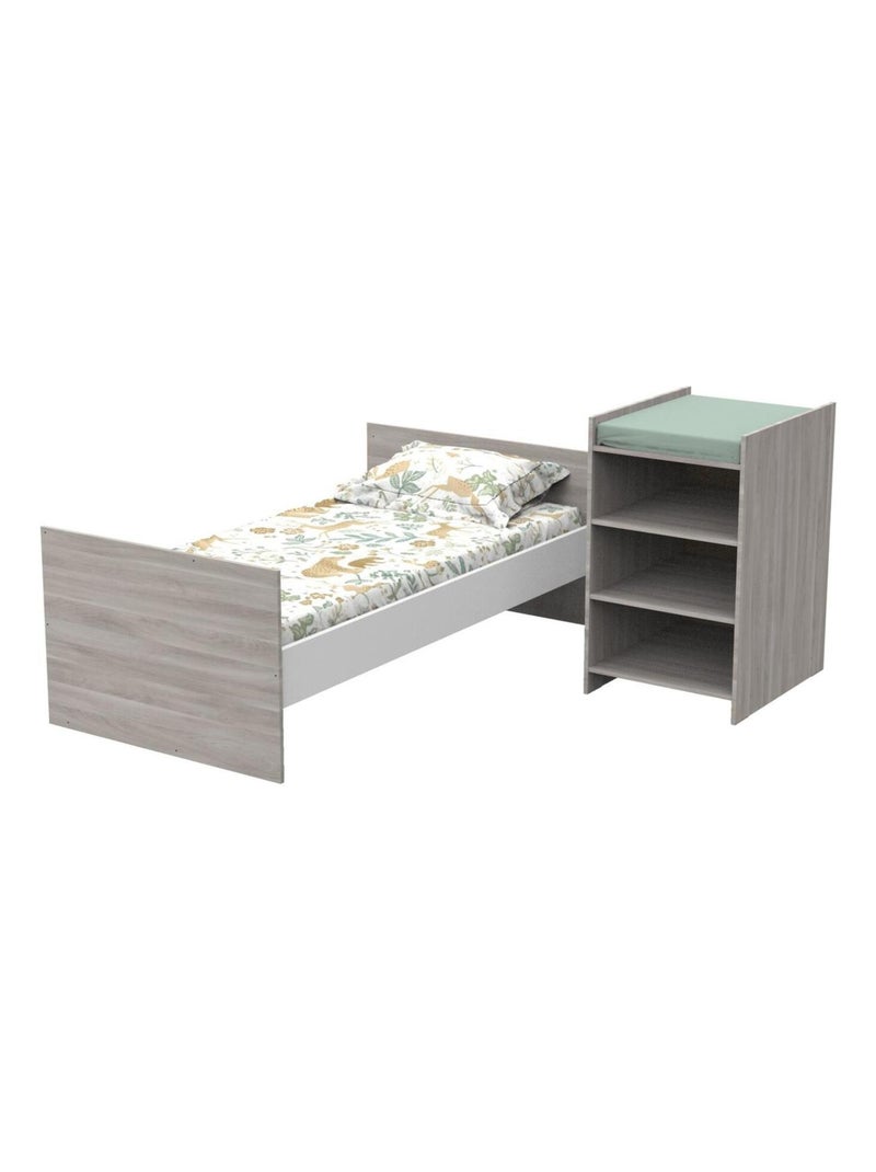 Lit combiné évolutif en décor bois avec commode à langer étagère - babyprice Gris - Kiabi