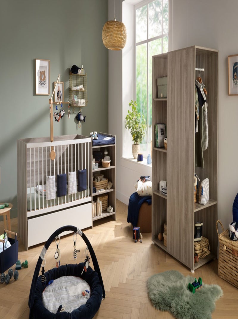 Lit combiné évolutif en décor bois avec commode à langer étagère - babyprice Gris - Kiabi
