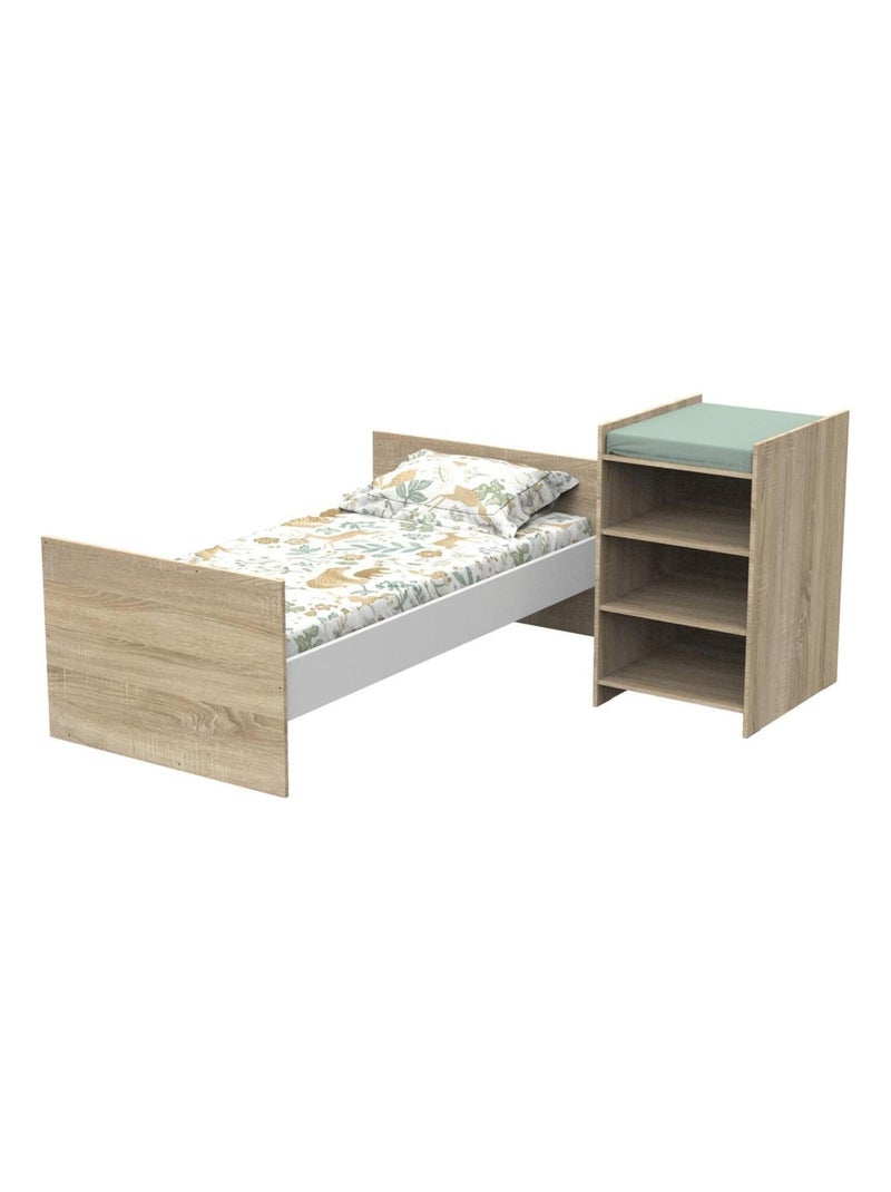 Lit combiné évolutif en décor bois avec commode à langer étagère - babyprice Marron - Kiabi