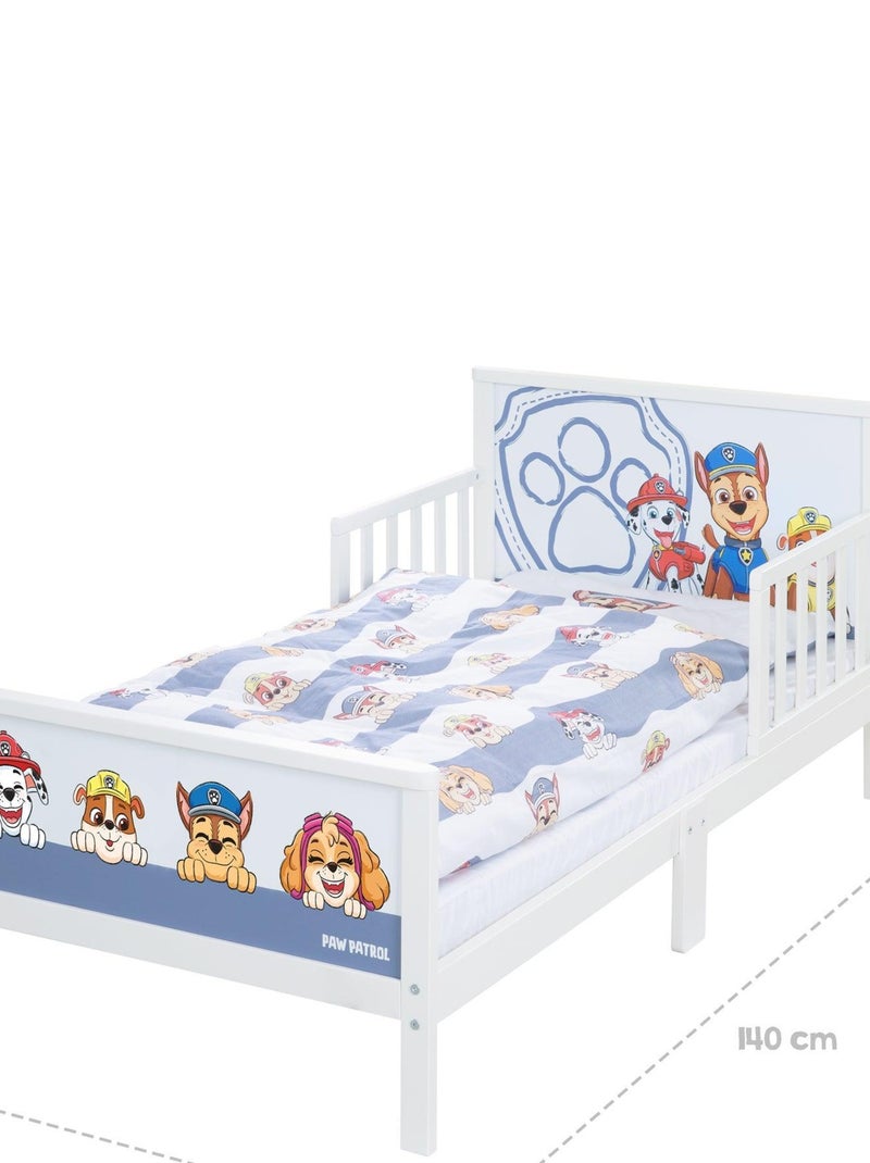 Lit enfant 70 x 140 avec barrières de sécurité et linge de lit 'Paw Patrol' ROBA Blanc Bleu Gris - Kiabi