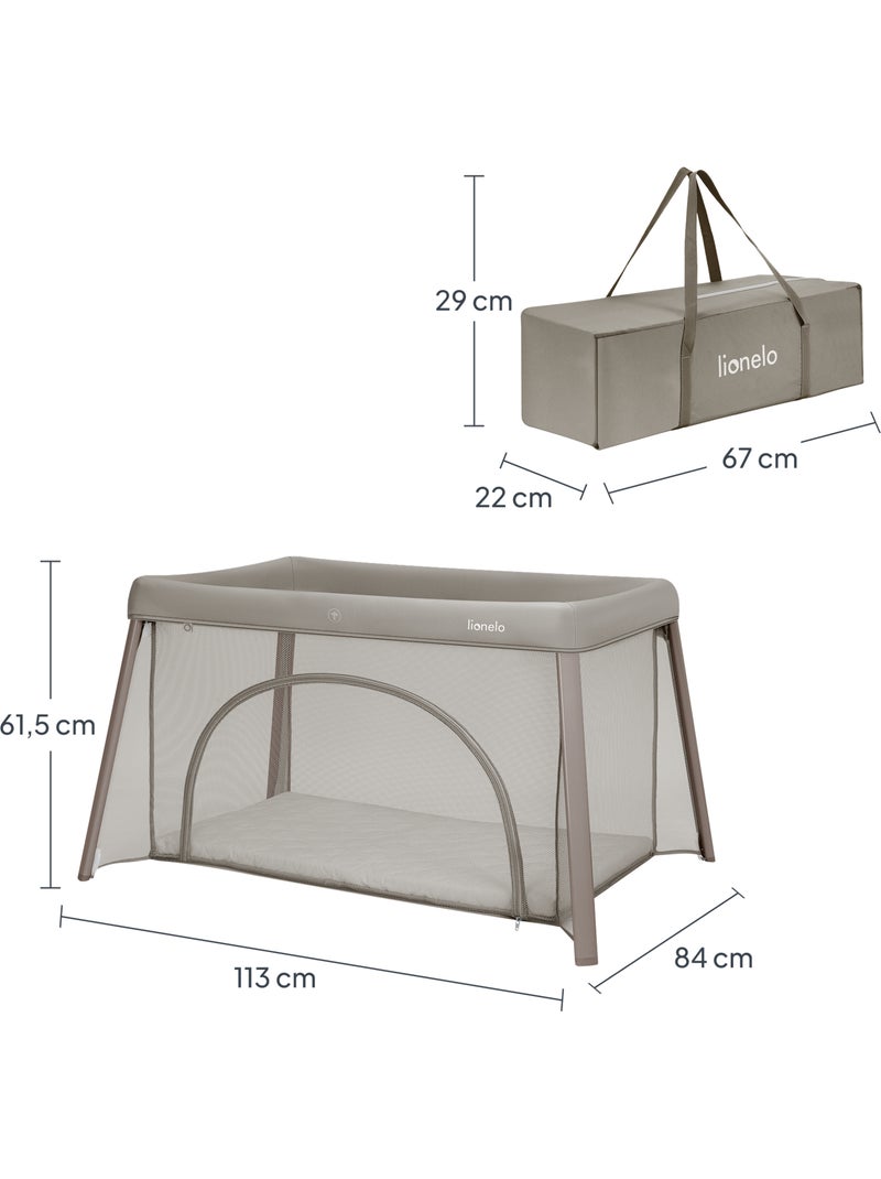 Lit parapluie 2en1 LIONELO Mila - Ultra légère - Lit bébé - 4cm matelas - Sac inclus Beige - Kiabi